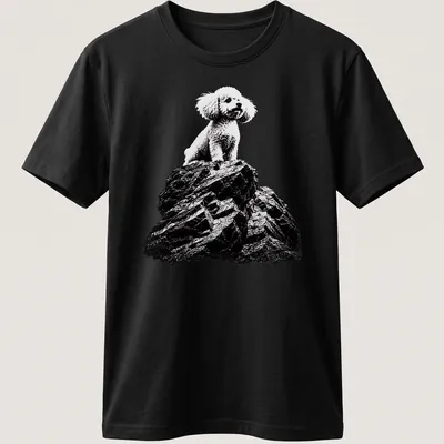 Black and white illustrated poodle on a rock with text Silence Of The Lambs