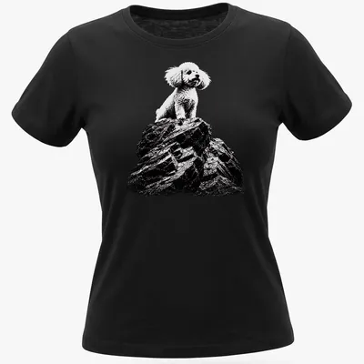 Black and white illustrated poodle on a rock with text Silence Of The Lambs — printed on a women's shirt