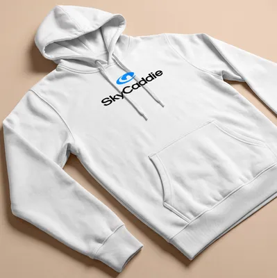Modern SkyCaddie logo T-shirt with blue and black design — printed on a unisex hoodie