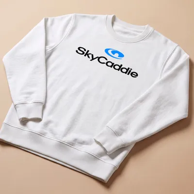 Modern SkyCaddie logo T-shirt with blue and black design — printed on a unisex sweatshirt