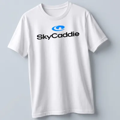 Modern SkyCaddie logo T-shirt with blue and black design