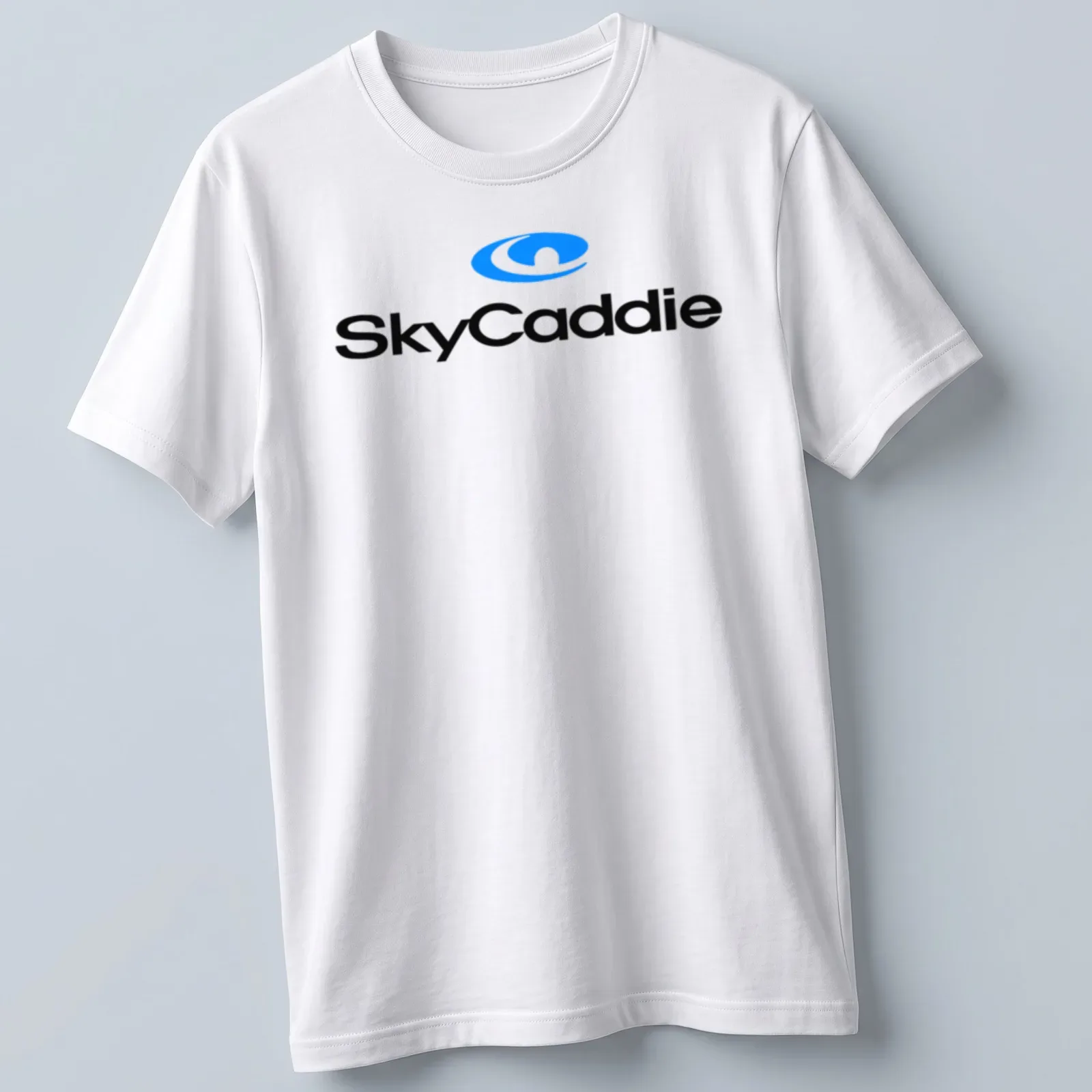 Modern SkyCaddie logo T-shirt with blue and black design — printed on a unisex t-shirt