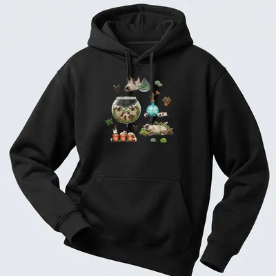Illustration of sleepy Siamese cats surrounded by plants in a terrarium — printed on a unisex hoodie