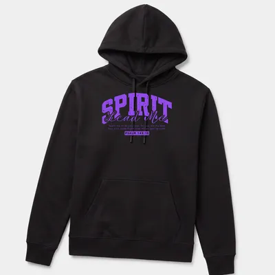 Bold typography Christian faith message in purple and white — printed on a unisex hoodie