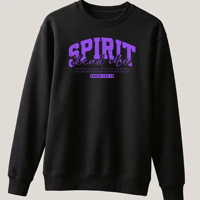 Bold typography Christian faith message in purple and white — printed on a unisex sweatshirt