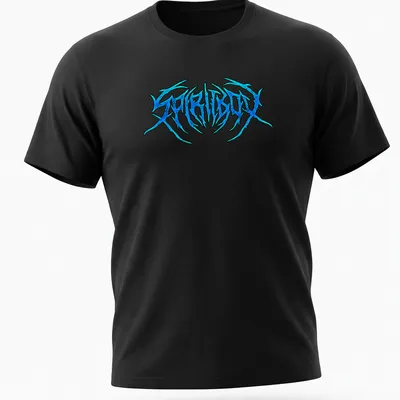 Metallic blue SPIRITBOX logo printed on a — printed on a unisex t-shirt