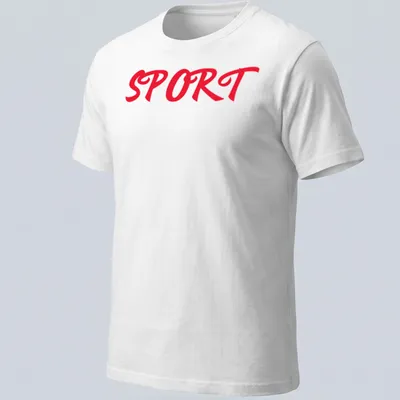 Bold red script T-shirt featuring the word SPORT in a striking typography.
