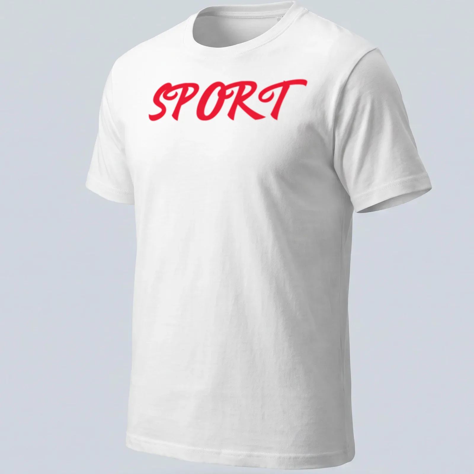 Bold red script T-shirt featuring the word SPORT in a striking typography. — printed on a unisex t-shirt
