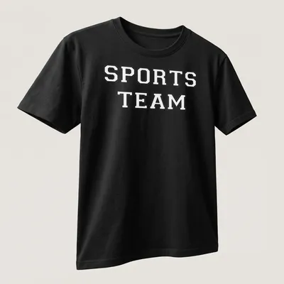 Graphic Sports Team T-Shirt featuring team name and emblem — printed on a unisex t-shirt (angled view)