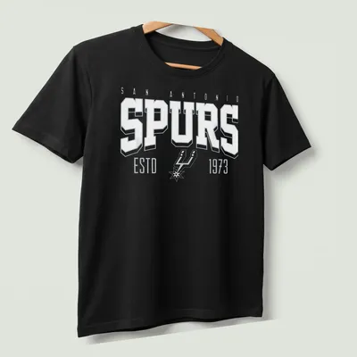 San Antonio Spurs tee featuring bold typography in black, white, and gray. — printed on a unisex t-shirt (angled view)