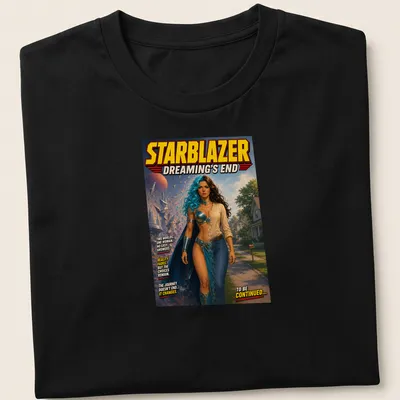 Comic book style female superhero graphic with inspirational text — printed on a unisex t-shirt