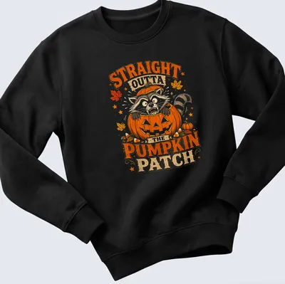Vintage Halloween t-shirt with a raccoon and text about pumpkins — printed on a unisex sweatshirt