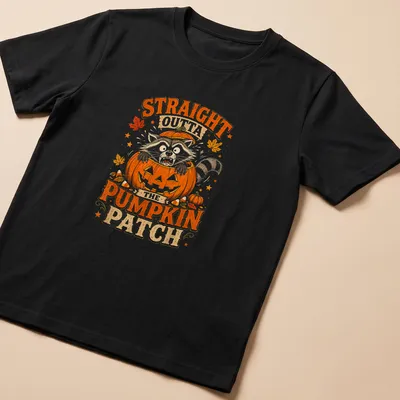 Vintage Halloween t-shirt with a raccoon and text about pumpkins — printed on a unisex t-shirt