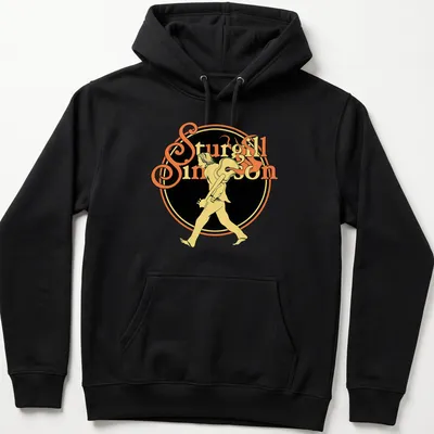 Vintage tee featuring a walking guitarist with text 'Sturgill Simpson' in yellow and black — printed on a unisex hoodie
