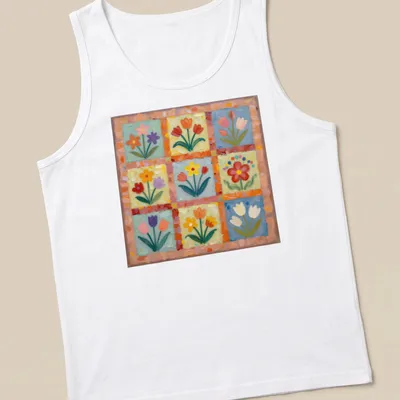 Colorful floral print with the text Sweet Flowers in cheerful font — printed on a tank top