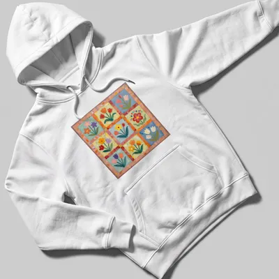 Colorful floral print with the text Sweet Flowers in cheerful font — printed on a unisex hoodie