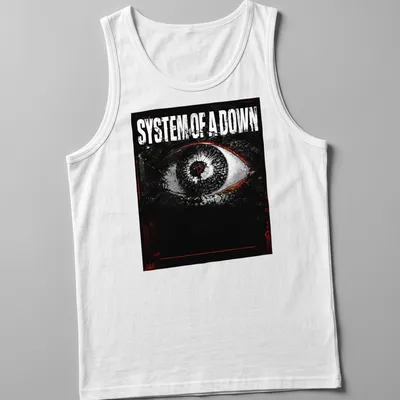 Grunge print featuring an eye with System Of A Down text in bold lettering — printed on a tank top