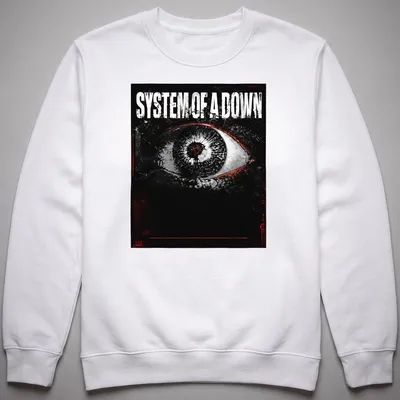 Grunge print featuring an eye with System Of A Down text in bold lettering — printed on a unisex sweatshirt