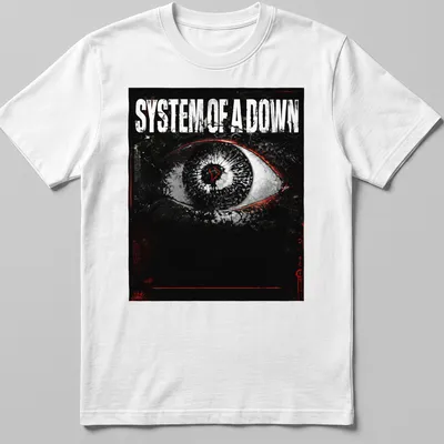 Grunge print featuring an eye with System Of A Down text in bold lettering — printed on a unisex t-shirt