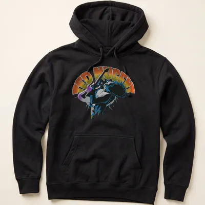 Vibrant electric guitar player art on a Ted Nugent t-shirt in orange and blue hues — printed on a unisex hoodie