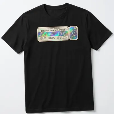 Vintage ticket graphic featuring details from the Hunger Games 50th Quarter Quell — printed on a unisex t-shirt