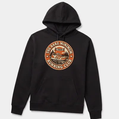 Retro t-shirt featuring a vintage running shoe and playful text about a running club — printed on a unisex hoodie