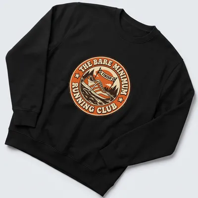 Retro t-shirt featuring a vintage running shoe and playful text about a running club — printed on a unisex sweatshirt