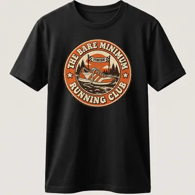 Retro t-shirt featuring a vintage running shoe and playful text about a running club — printed on a unisex t-shirt