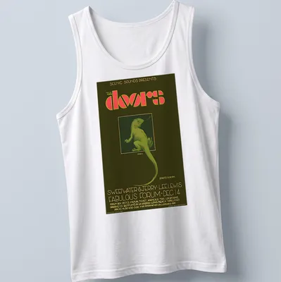 Vintage concert poster tee featuring The Doors and a lizard design — printed on a tank top