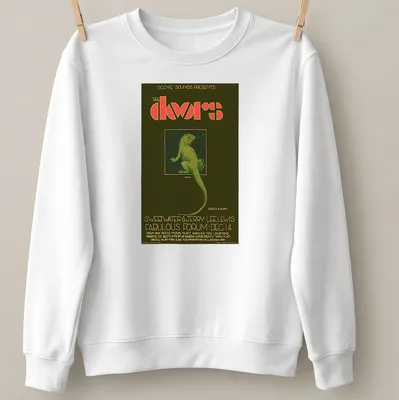 Vintage concert poster tee featuring The Doors and a lizard design — printed on a unisex sweatshirt