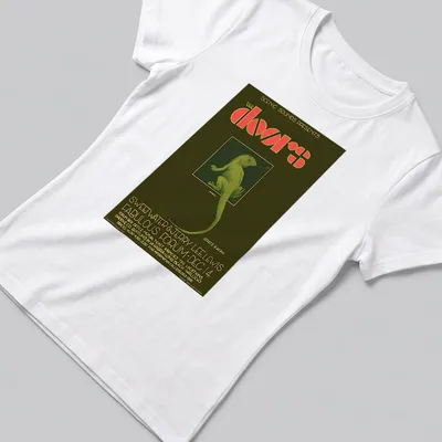Vintage concert poster tee featuring The Doors and a lizard design — printed on a women's shirt