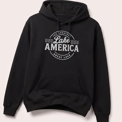 Vintage distressed design featuring text about America's greatest lake — printed on a unisex hoodie