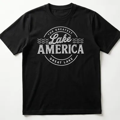 Vintage distressed design featuring text about America's greatest lake