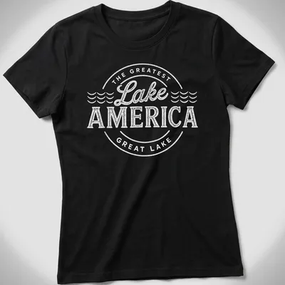 Vintage distressed design featuring text about America's greatest lake — printed on a women's shirt