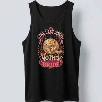 T-shirt featuring a vintage retro design with a disco ball and cocktail glass. — printed on a tank top