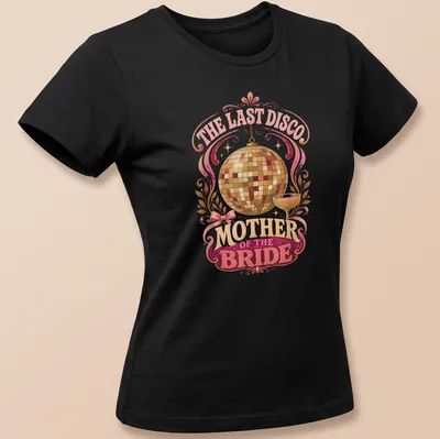 T-shirt featuring a vintage retro design with a disco ball and cocktail glass. — printed on a women's shirt