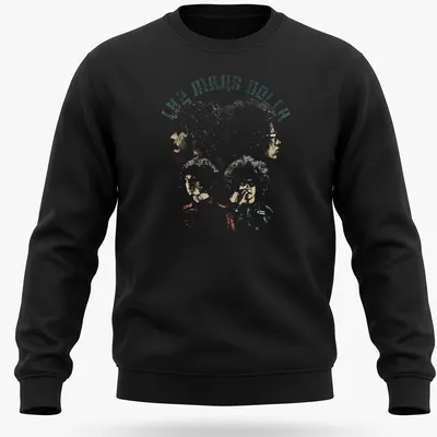 Retro distressed Mars Volta t-shirt featuring band members with curly hair — printed on a unisex sweatshirt