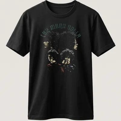 Retro distressed Mars Volta t-shirt featuring band members with curly hair