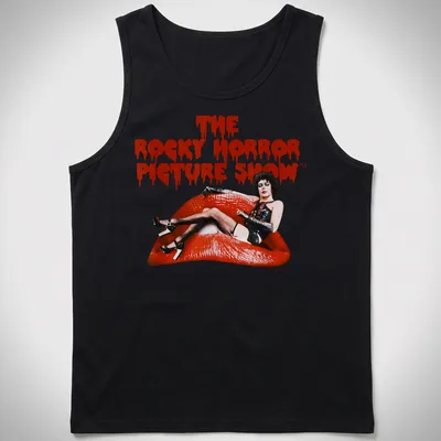 Vintage Dr. Frank T-shirt featuring The Rocky Horror Picture Show title in bold lettering — printed on a tank top