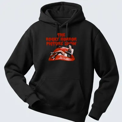 Vintage Dr. Frank T-shirt featuring The Rocky Horror Picture Show title in bold lettering — printed on a unisex hoodie