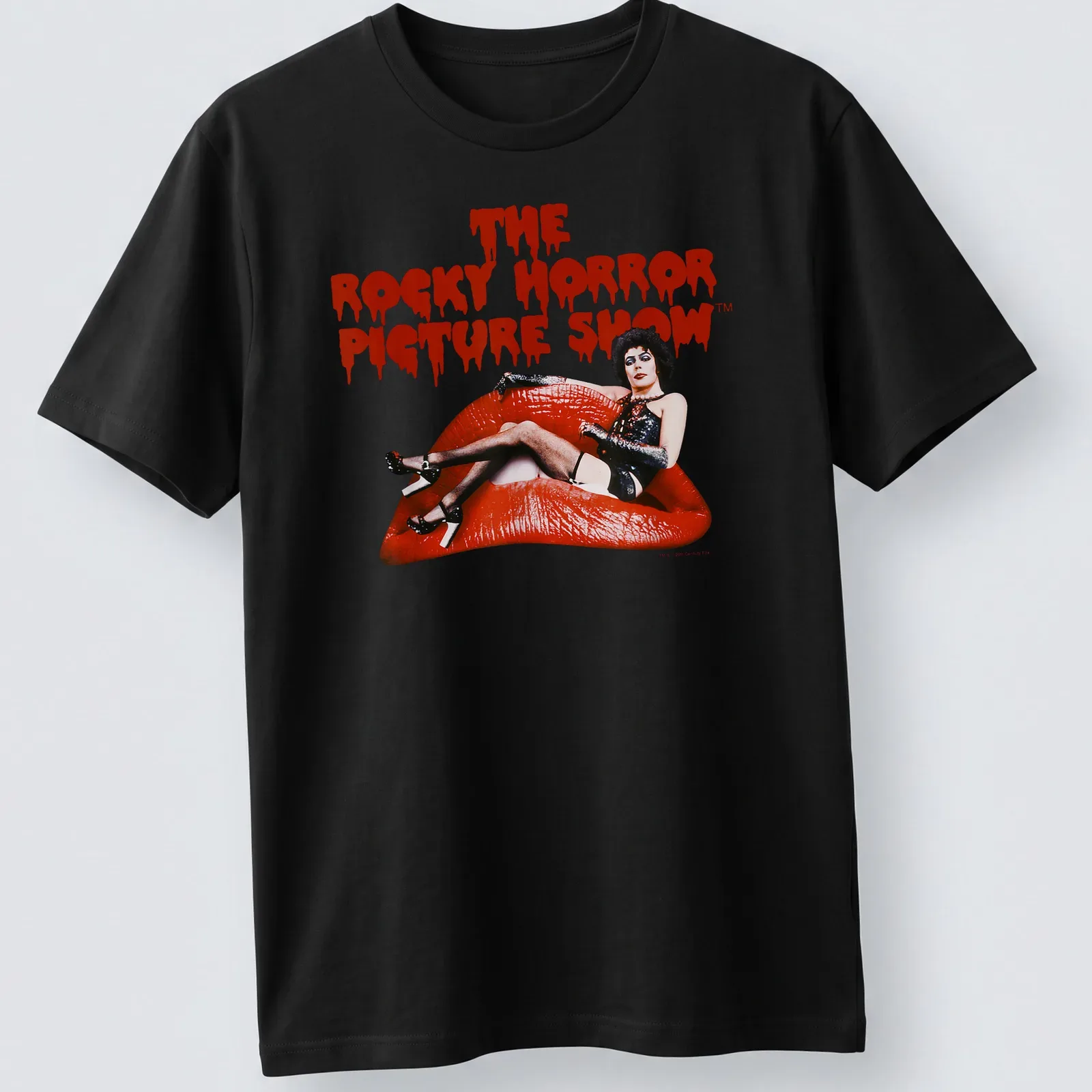 Vintage Dr. Frank T-shirt featuring The Rocky Horror Picture Show title in bold lettering — printed on a unisex t-shirt