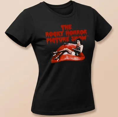 Vintage Dr. Frank T-shirt featuring The Rocky Horror Picture Show title in bold lettering — printed on a women's shirt