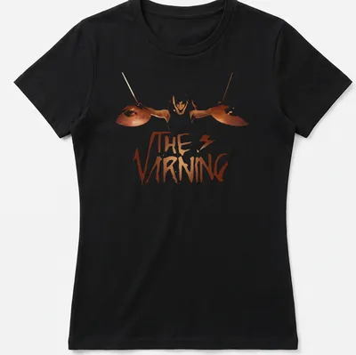 Bold graphic t-shirt featuring a drummer silhouette and 'THE VIRNING' text — printed on a women's shirt