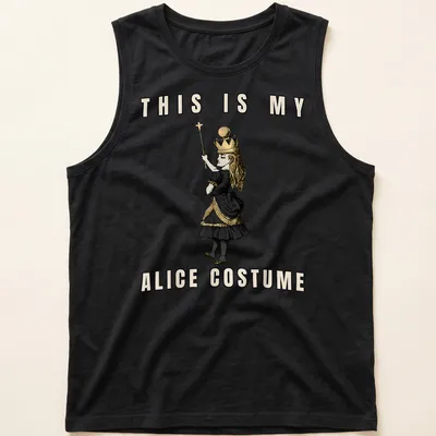 Vintage illustration of Alice in Wonderland with text: This Is My Alice Costume — printed on a tank top