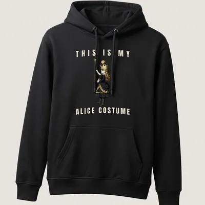 Vintage illustration of Alice in Wonderland with text: This Is My Alice Costume — printed on a unisex hoodie