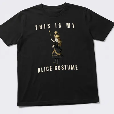 Vintage illustration of Alice in Wonderland with text: This Is My Alice Costume
