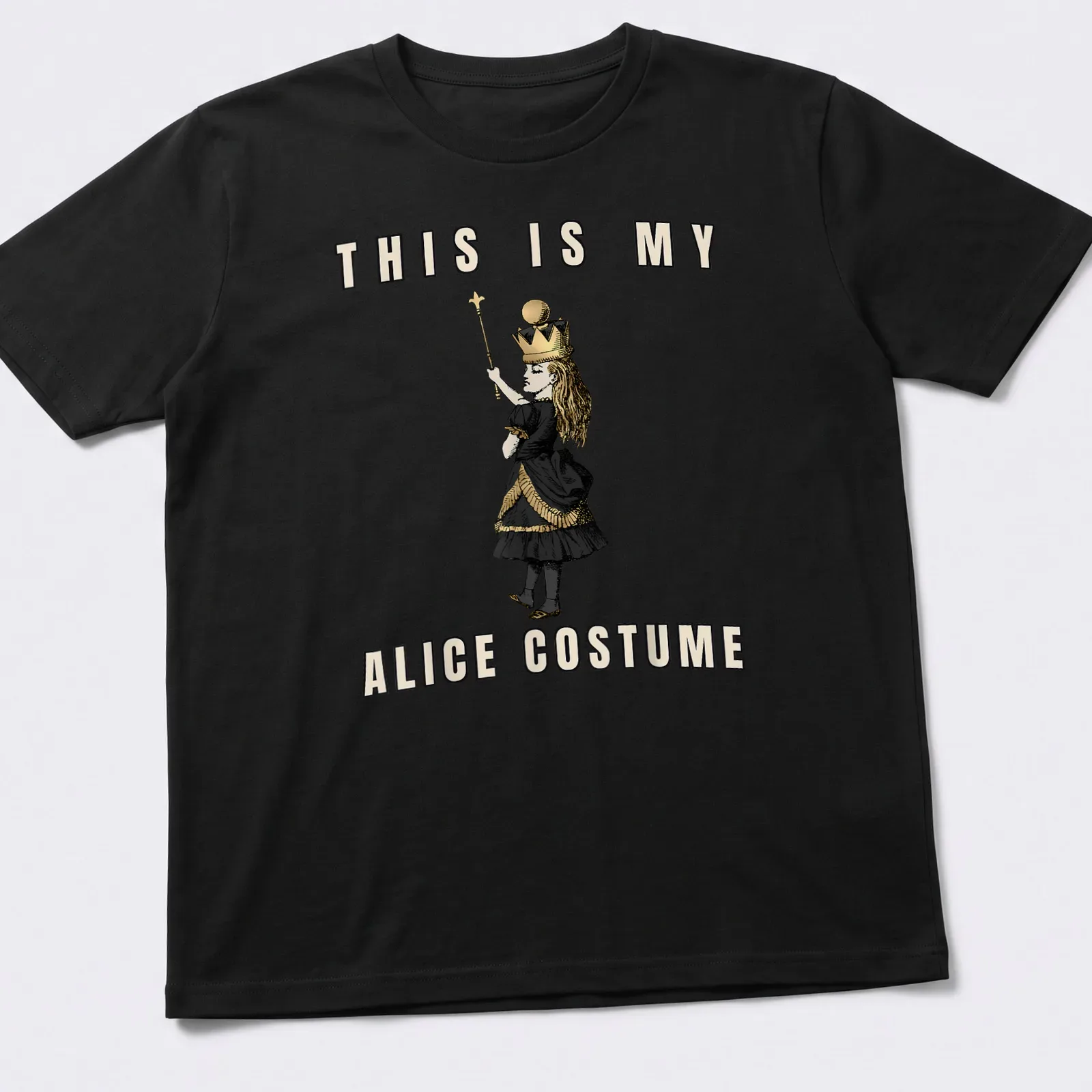 Vintage illustration of Alice in Wonderland with text: This Is My Alice Costume — printed on a unisex t-shirt