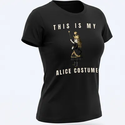 Vintage illustration of Alice in Wonderland with text: This Is My Alice Costume — printed on a women's shirt