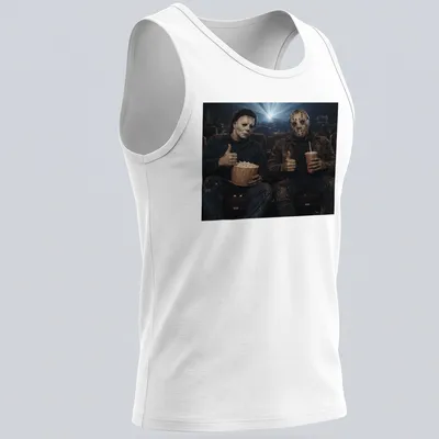 Cinematic print featuring Michael Myers and Jason Voorhees with a thumbs up — printed on a tank top
