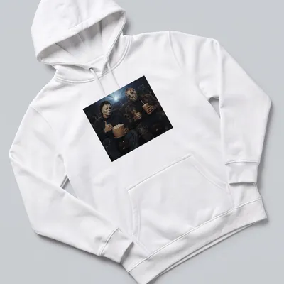 Cinematic print featuring Michael Myers and Jason Voorhees with a thumbs up — printed on a unisex hoodie